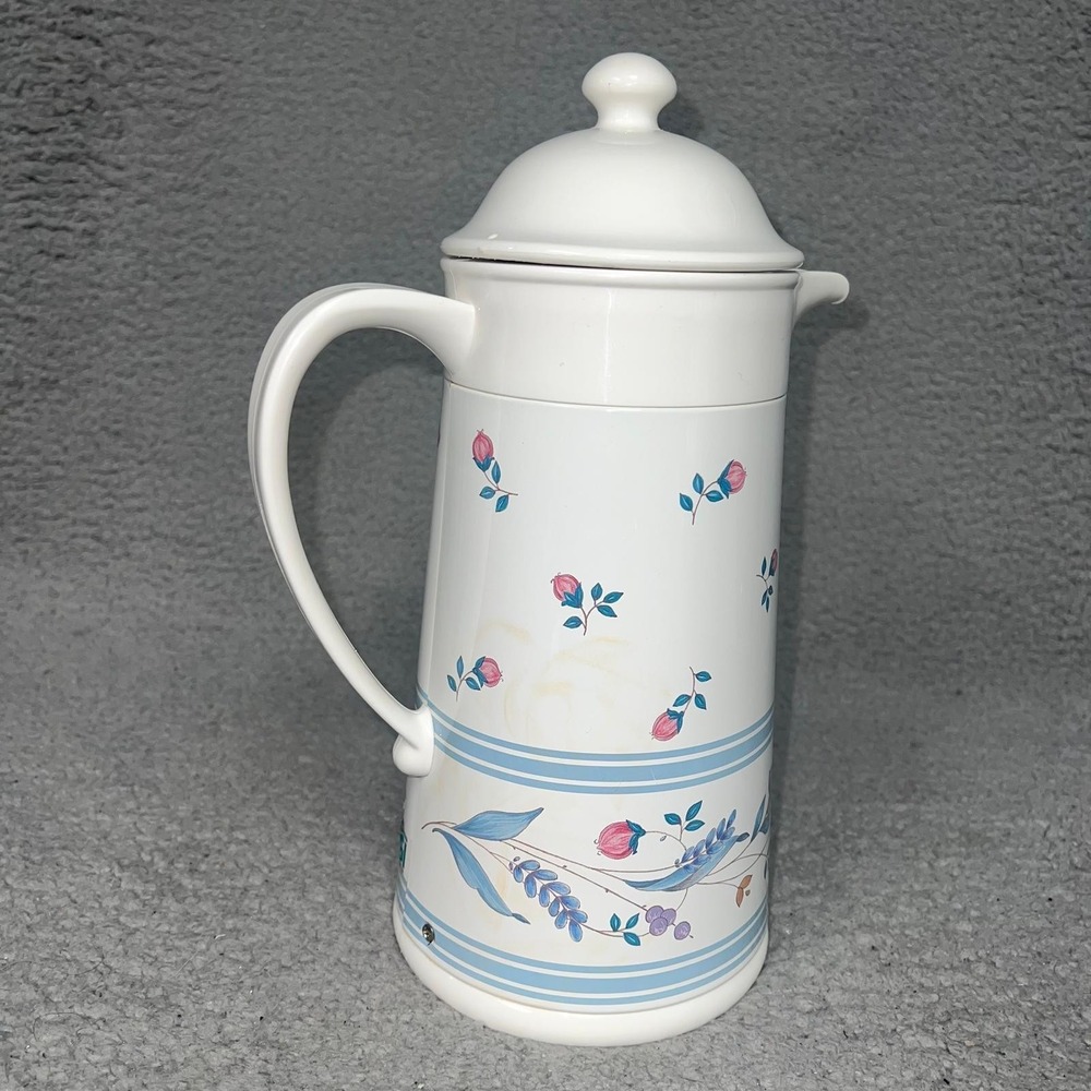 VTG Oggi Pfaltzgraff April Thermos 12" Flower Coffee Pot Carafe Push Button Lid‎